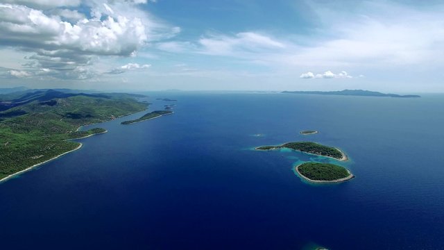 Drone aerial shoot of beautiful island Korcula - a tourist destination in Dubrovnik, Makarska archipelago, Croatia 