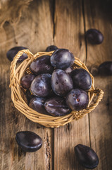 Freshly picked and washed plums