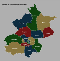Beijing map with Administrative districts territory 