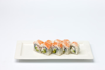 Sushi on white plate.