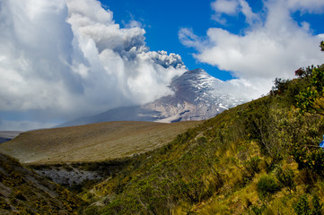 Active Cotopaxi volcano erupting