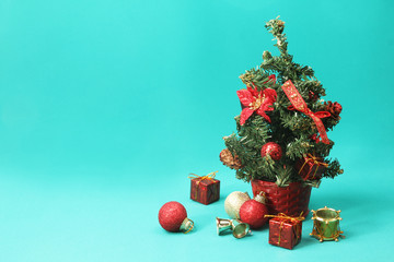 Christmas tree on blue background