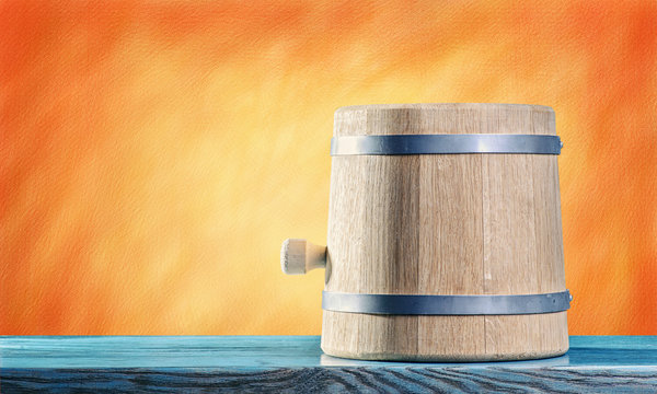 Barrel on a blue table