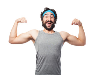 happy sport man strong pose