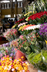 Fototapeta na wymiar Flower shop at Dalat market, Dalat city, Vietnam