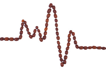 Cardiogram line of roasted coffee grains, medicine and healthcare concept