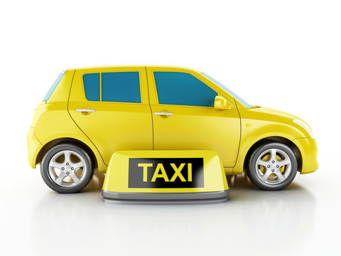 3d yellow taxi car.