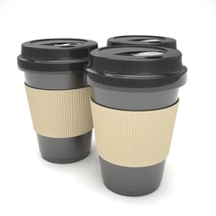 Three paper coffee cups