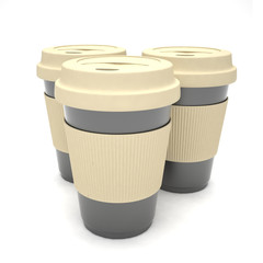 Three paper coffee cups