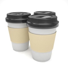 Three paper coffee cups