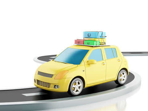 3d car with travel suitcases.