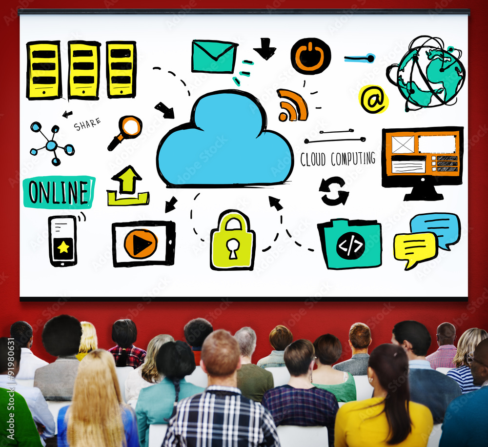 Poster cloud computing network online internet storage concept