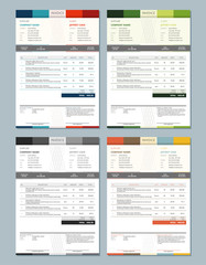 Set of Vector Invoice Design Templates. 4 Color Themes