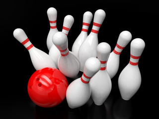 Naklejka premium Bowling ball and skittles isolated