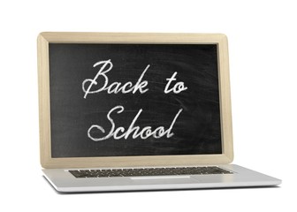 Obraz premium Laptop with chalkboard, back to school, education concept