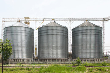 Row of granaries for storing wheat and other cereal grains, Agricultural Silo and  kept production from agriculture.