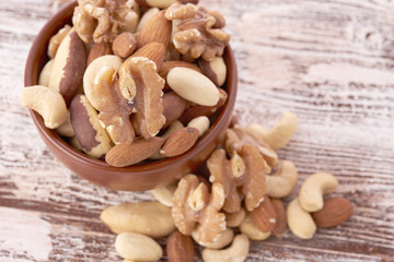 Mix nuts  on wooden background