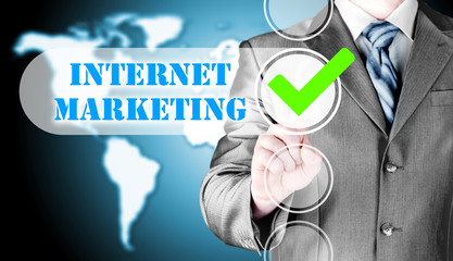 business man pressing checkbox  internet marketing