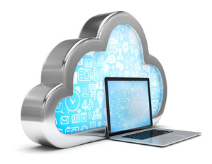 3d cloud symbol and laptop