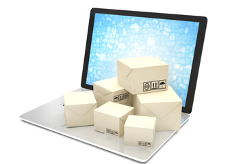 Technology business concept, shipping: cardboard package boxes