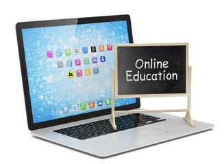  Laptop with chalkboard, online education concept