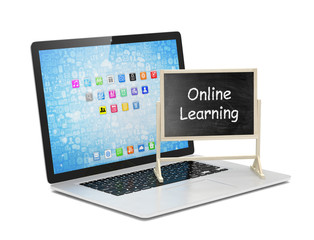  Laptop with chalkboard, online education concept