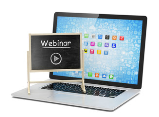 Laptop with chalkboard, webinar, online education concept