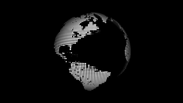 animated rotating globe, globe of planet, earth on black background