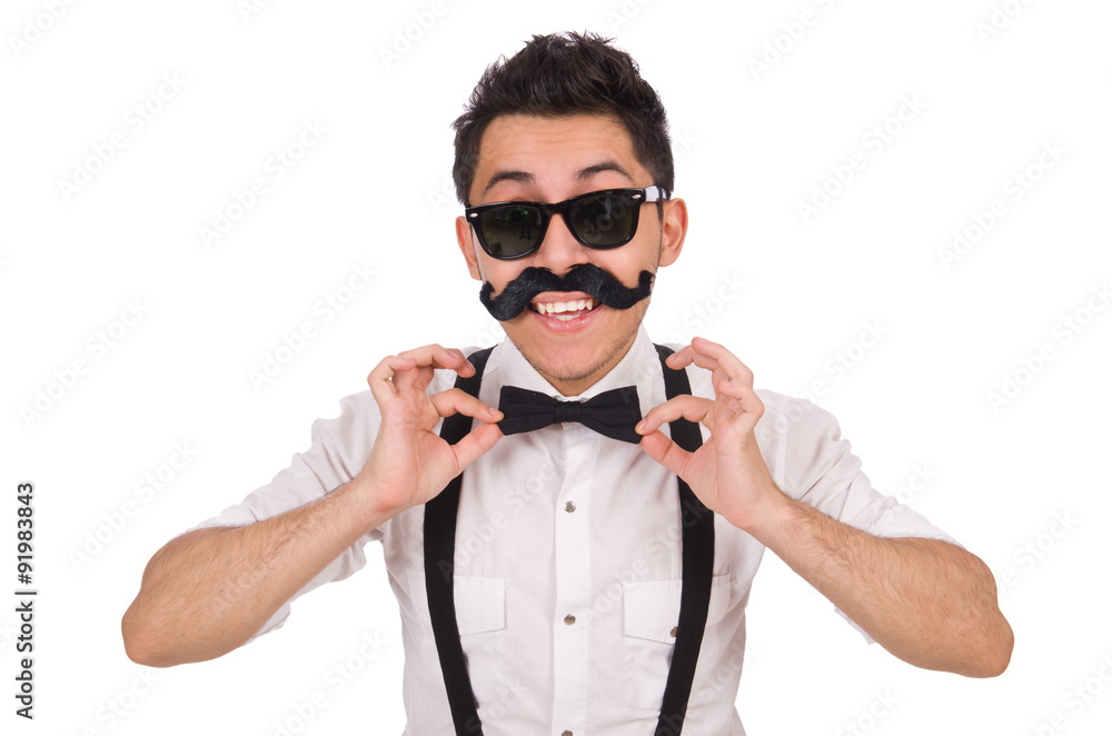 Wall mural young man with moustache isolated on white