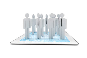 group of people figures on tablet PC, 3d render