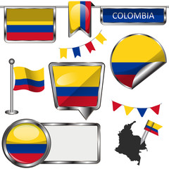 Glossy icons with flag of Colombia