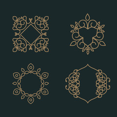 Monogram design elements for logos. Trendy floral frames set.