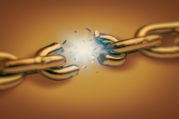 broken chain. conflict, bankruptcy in business concept.