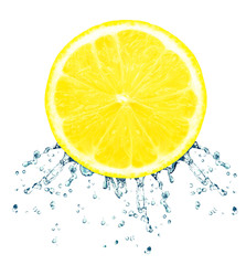 lemon slice splash isolated on white background
