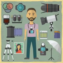 Photography character flat design.Photography flat icons. Vector