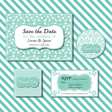Save the date pastel green card wedding invitation set