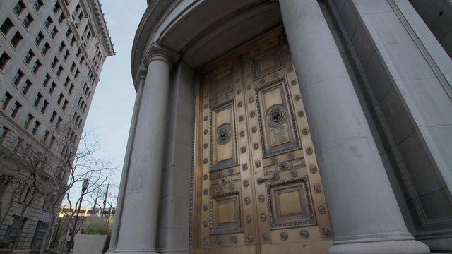 Old Bank Door Downtown Tilt Shot