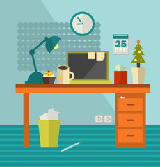 Work place of web designer on holiday.