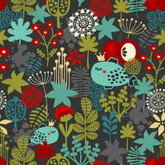Seamless pattern with fantastic flora and fish.