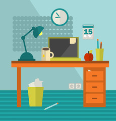 Work place of web designer with healthy food.