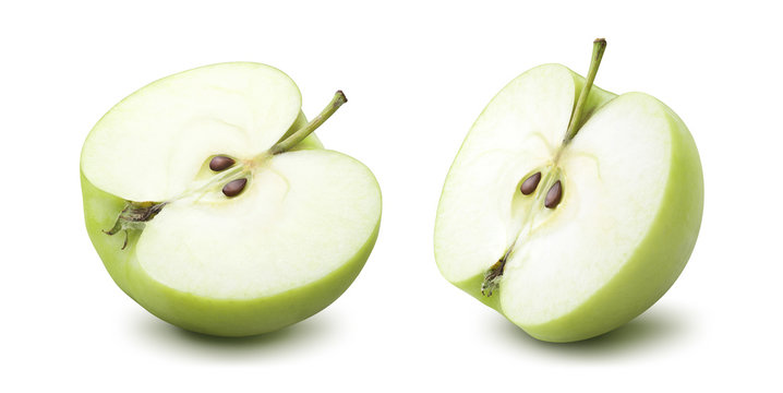 2 green apple half options isolated on white background