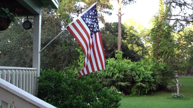 American Flag on House Slow Motion