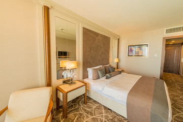 Fototapeta na wymiar Hotel room with modern interior