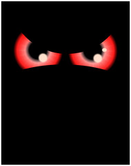 Image of Happy Halloween spooky background Flat design. Vector illustration of invitation card with scary bloody eyes, eyeballs