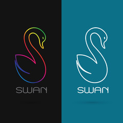 Vector image of an swan design on black background and blue back