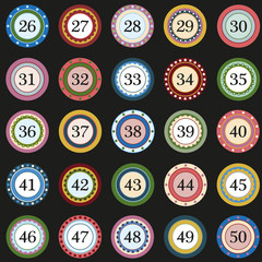 Fototapeta na wymiar Colorful Button with numbers on black background