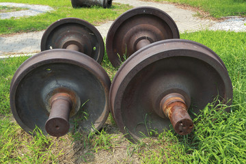 Abandoned  train two wheels on the grass