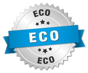 eco 3d silver badge with blue ribbon