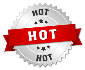 hot 3d silver badge with red ribbon