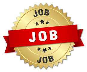 Obraz premium job 3d gold badge with red ribbon